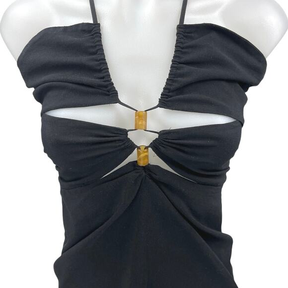 Zara Black Sleeveless Cutout Cami Camisole Midi Bodycon Sheath Tank Dress Size S - Picture 3 of 5